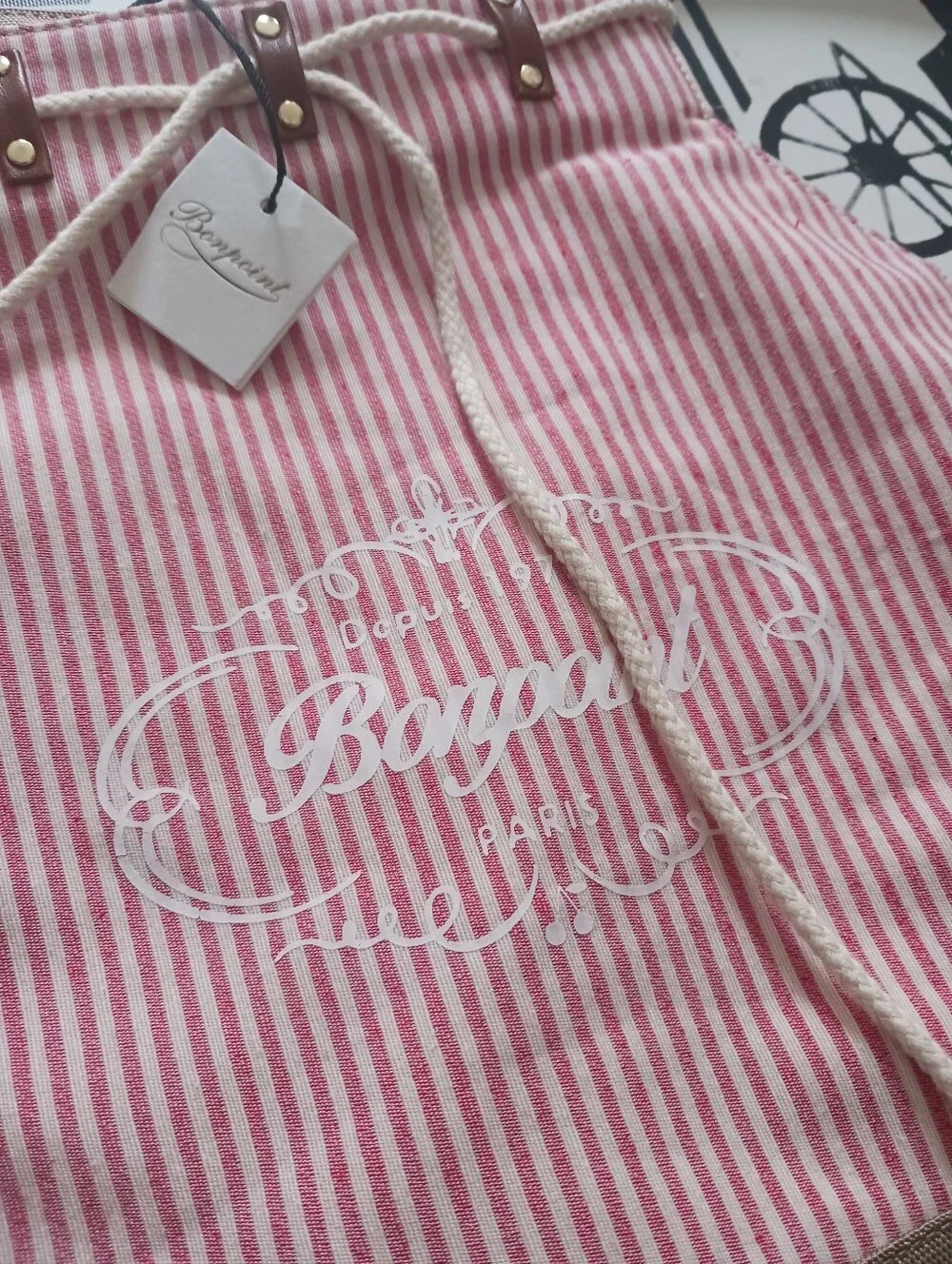 NWT Bonpoit TOMEO Pink Stripe Drawstring Backpack